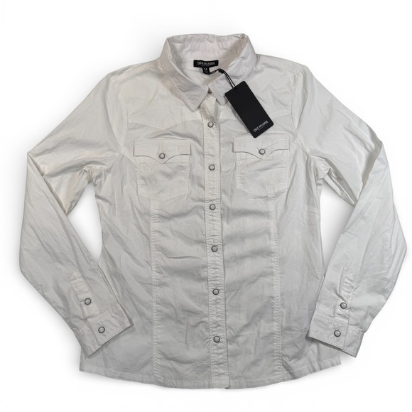 True Religion Tops - True Religion Western Poplin Shirt Womens Large White Long Sleeve Snap NWT